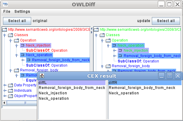 OWLDiff CEX result view